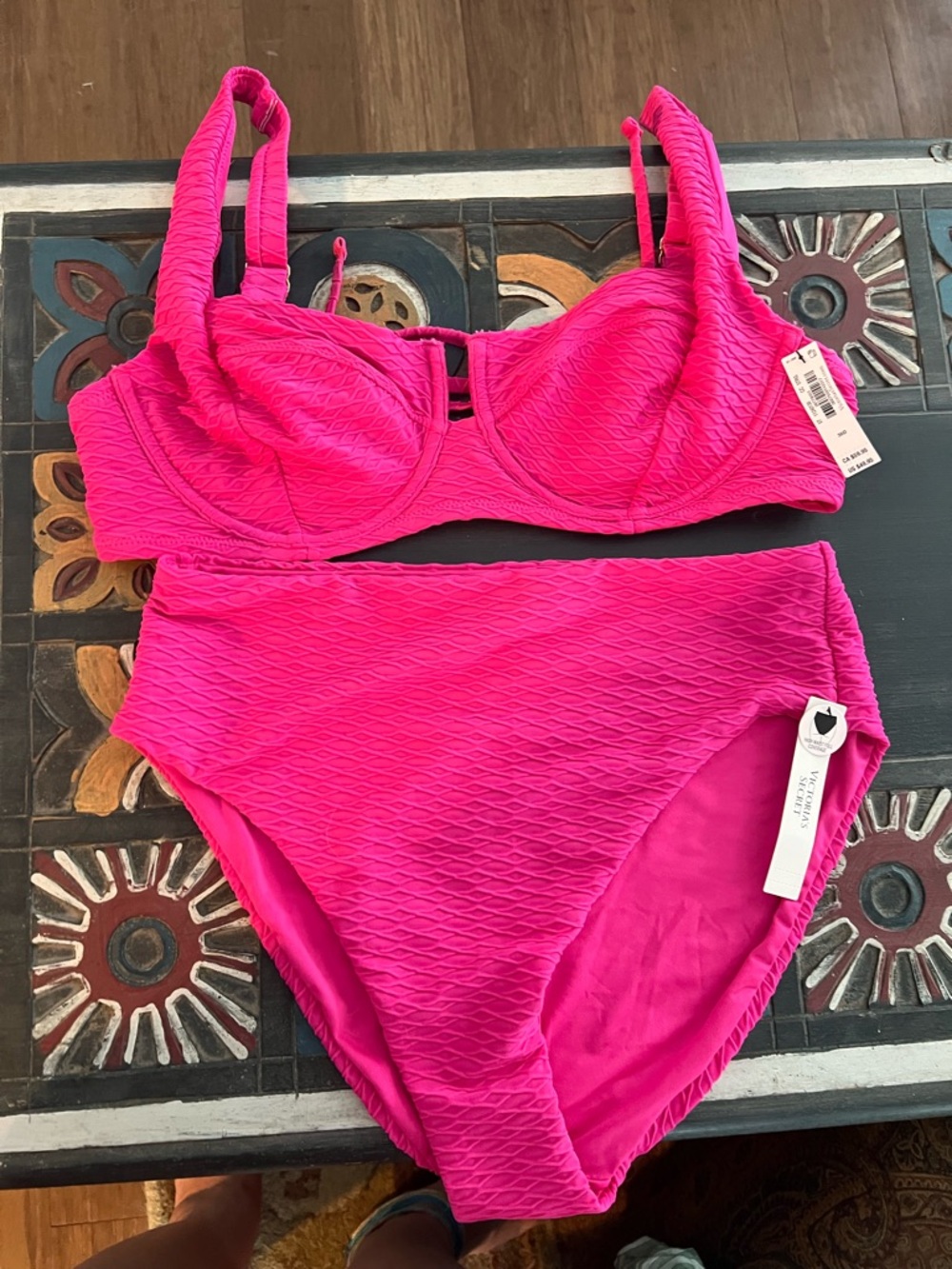 Victoria's Secret Bright Hot Pink Textured High-Waist Bikini